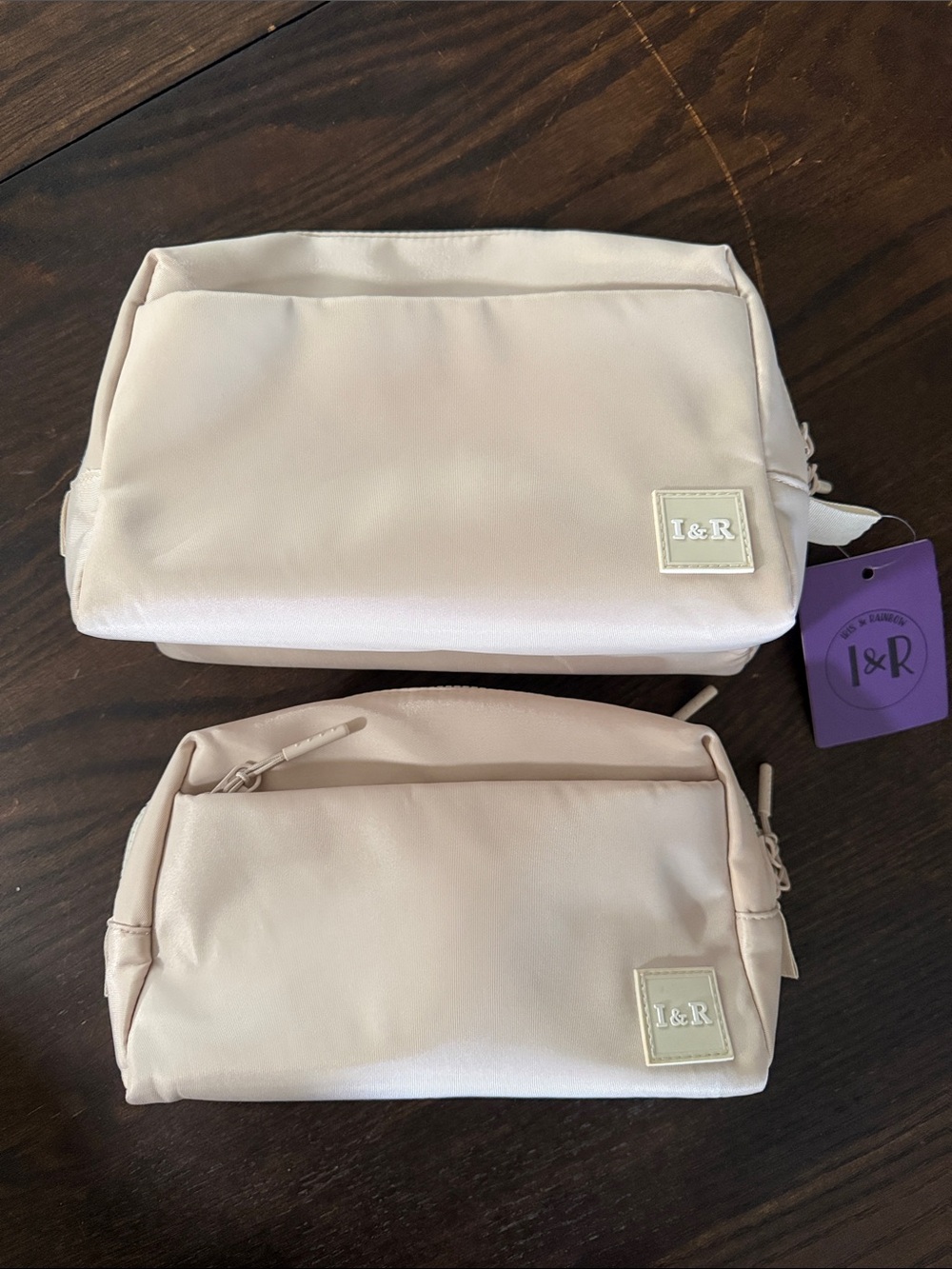 Iris and Rainbow Cream Cosmetic Bag Set — 2-Piece Travel Makeup Pouches